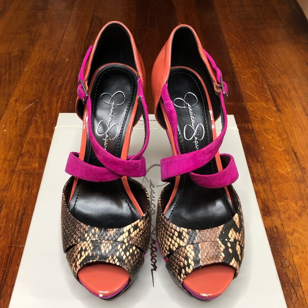 Jessica Simpson platform peep toe snakeskin heels